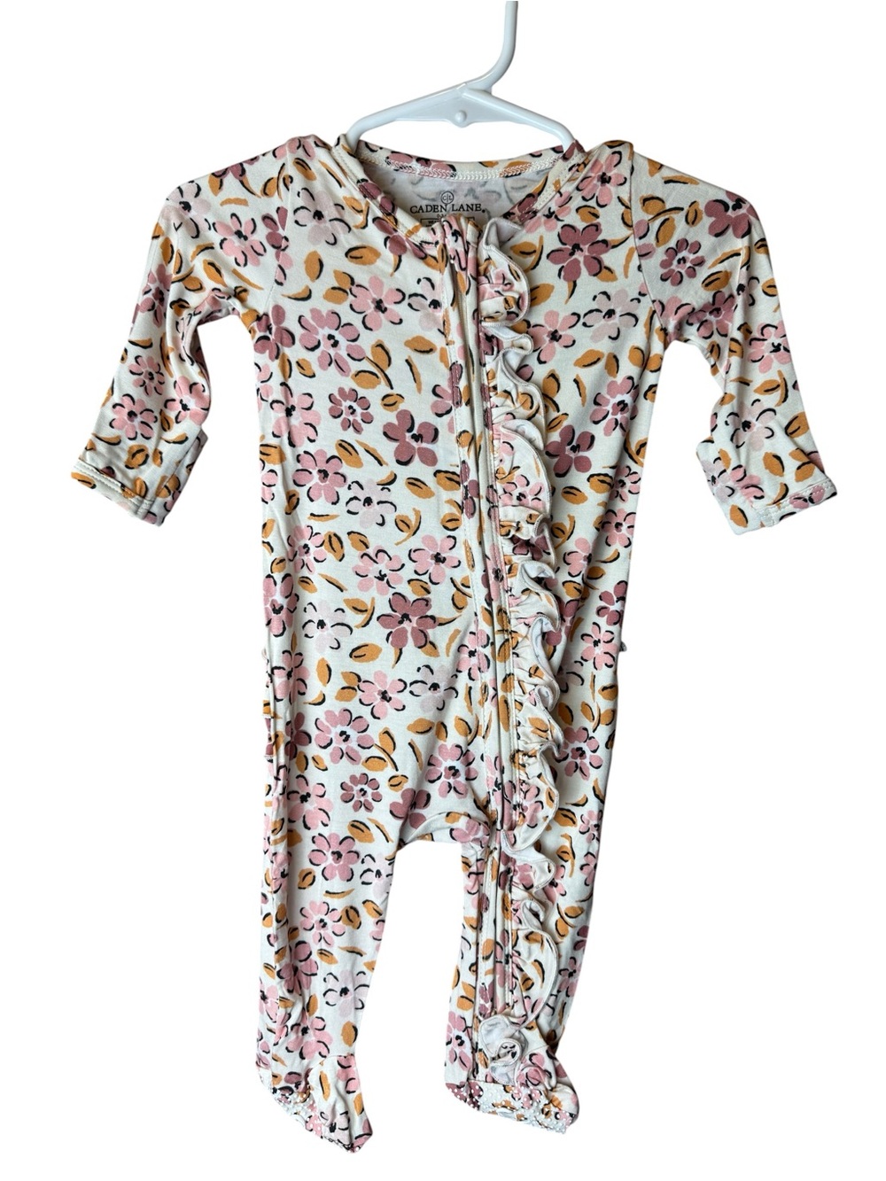 Caden Lane Pink Meadow Ruffle Floral Baby Footie